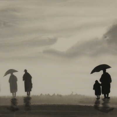Unknown (Rainy day, umbrellas)