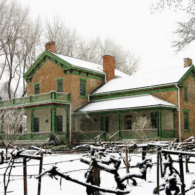 Brigham Young Home in snow