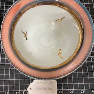 Red, Blue, and Gold Bowl with Birds