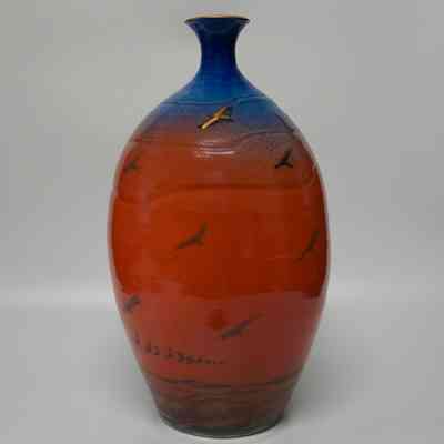 Large Red, Blue & Gold Vase