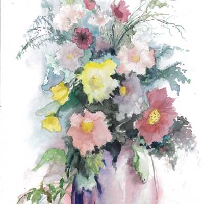 Untitled--Spring Fowers in Blue Vase