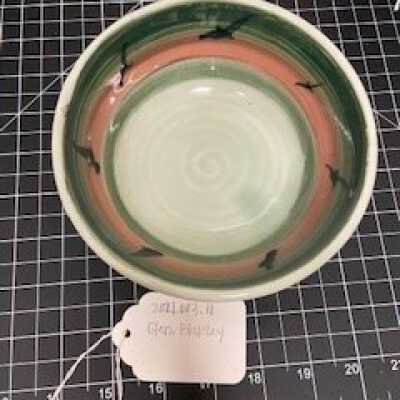 Green and Red bowl with Birds