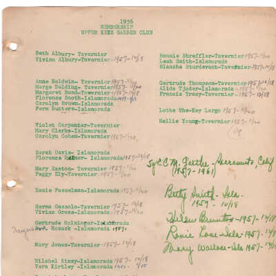 1956 Upper Keys Garden Club Membership List