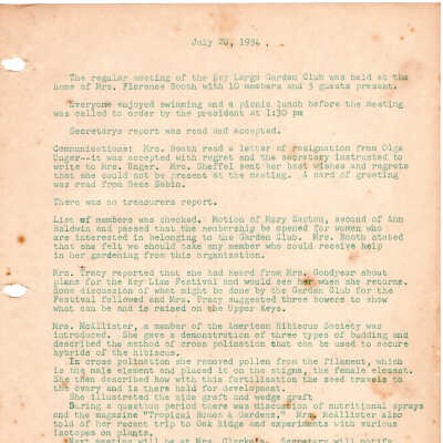 Meeting Minutes - July 20th, 1954