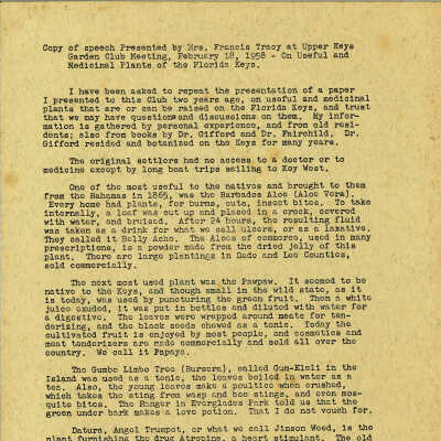 Francis Tracy Speech - February 18th, 1958