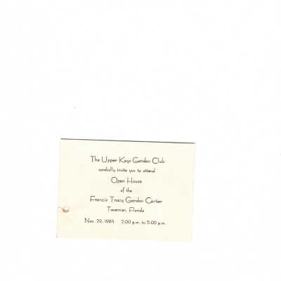 Invitation to the Open House of the Francis Tracy Garden Center - November 29th, 1964