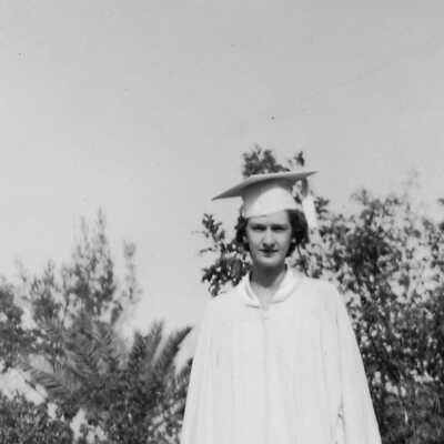 May Rose Albury in cap and gown