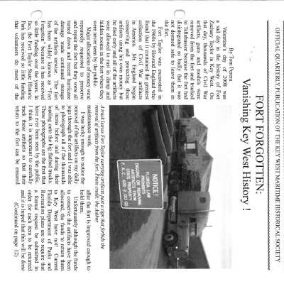 Florida Keys Sea Heritage Journal, Volume 18, Number 2, Fall 2007