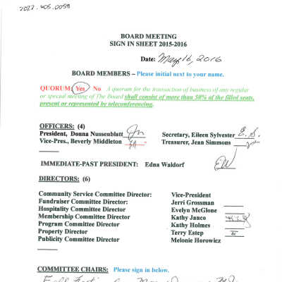 May 2016 Board Meeting Sign-In Sheet