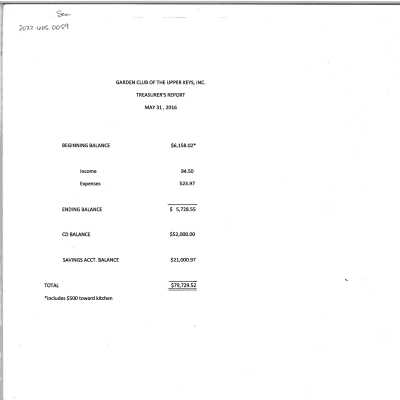 May 2016 Treasurer's Report