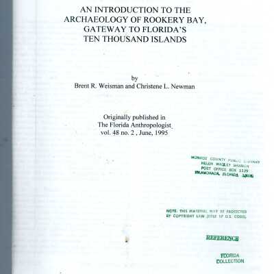 An Introduction to the Archaeology of Rookery Bay, Gateway to Florida's Ten Thousand Islands