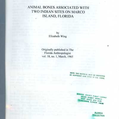 Animal Bones Associated With Two Indian Sites On Marco Island, Florida