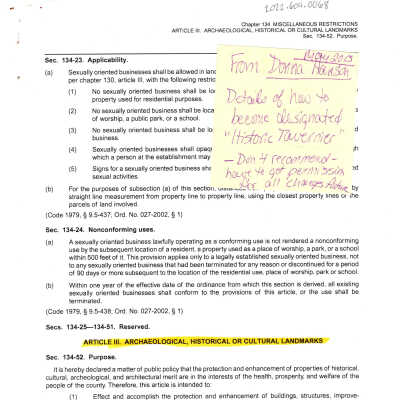 Printout of requirements to become "Historic Tavernier"