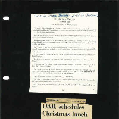 DAR 1984-85 Yearbook, and Christmas Lunch /84th Annual State Conference, Miami, FL, 1986