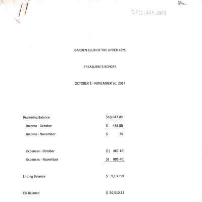 GCUK Treasure's' Report Oct 1 - Nov 30 2014