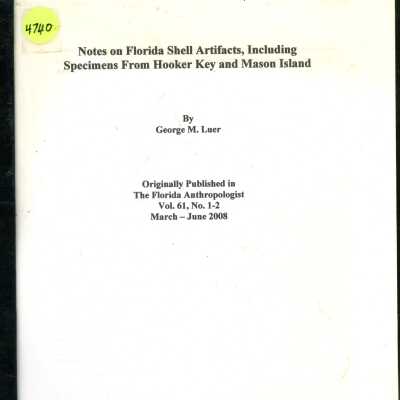 Notes on Florida Shell Artifacts, Including Specimens from Hooker Key and Mason Island