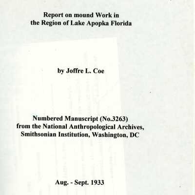 Report on Mound Work in the Region of Lake Apopka Florida