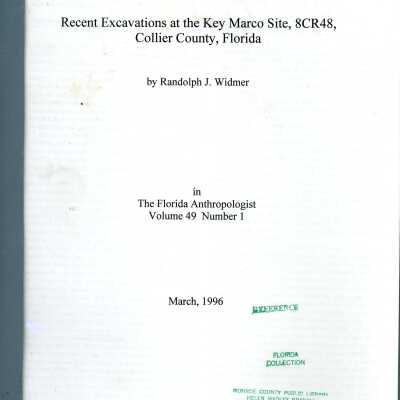 Recent Excavations at the Key Marco Site, 8CR48, Collier County, Florida