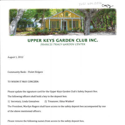 Upper Keys Garden Club Safety Deposit Box Updates