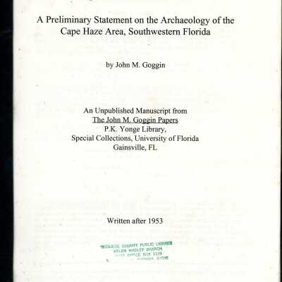 A Preliminary Statement on the Archaeology of the Cape Haze Area, Southwestern Florida