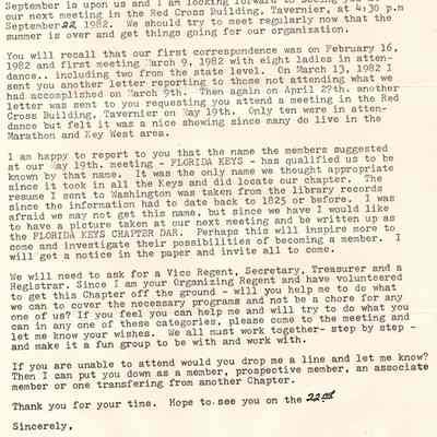 Letter to Ladies Who Attended First Meeting