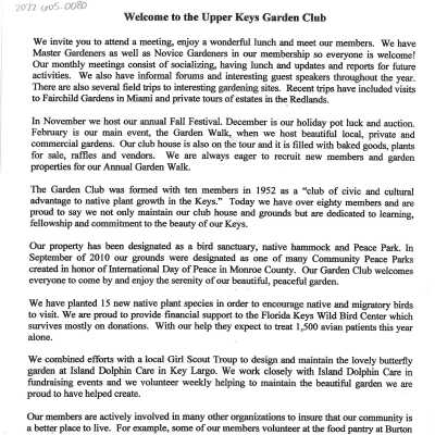 "Welcome to the Upper Keys Garden Club"