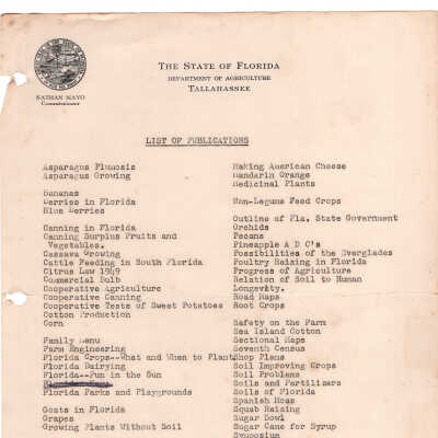 List of Publications from the Florida Department of Agriculture