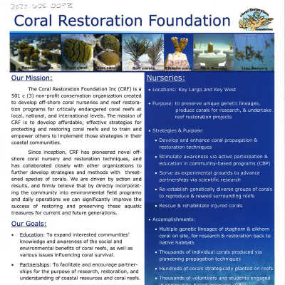 Coral Restoration Foundation Information and Brochures