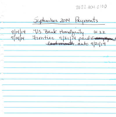 Handwritten notes Sept 2014