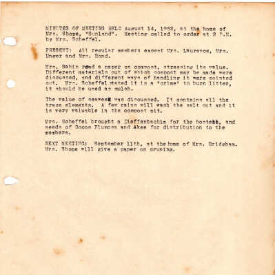 Meeting Minutes - August 14th, 1952