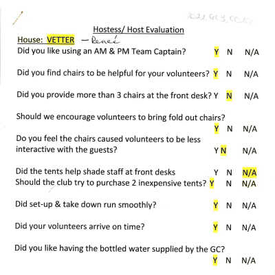 Host/Hostess Evaluation - House: VETTER