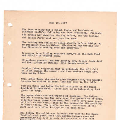 Meeting Minutes - June 18th, 1957