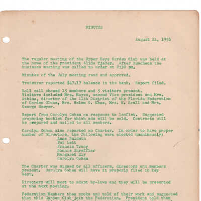 Meeting Minutes - August 21st, 1956