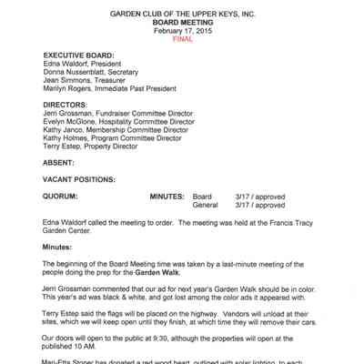 Board Meeting Minutes February 2015-November 2015