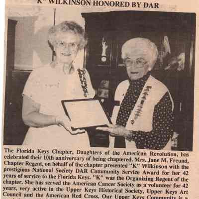 Katherine Wilkinson Honored by DAR