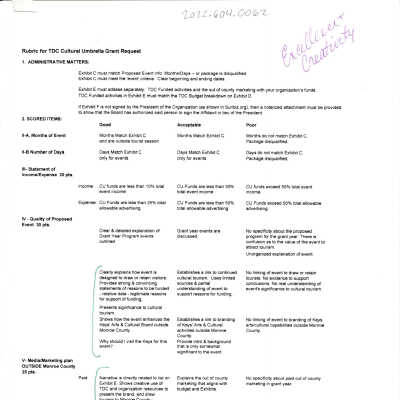 Rubric for TDC Cultural Umbrella Grant Request