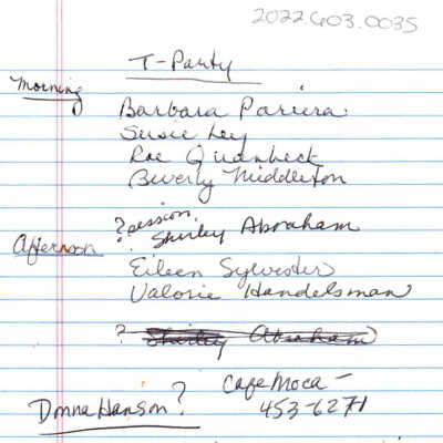 T-Party Schedule and Notes