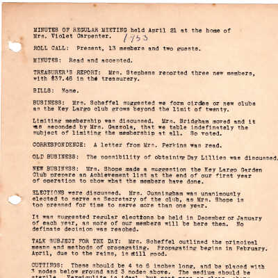 Meeting Minutes - April 21st, 1953