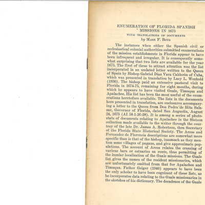Enumeration of Florida Spanish Missions in 1675