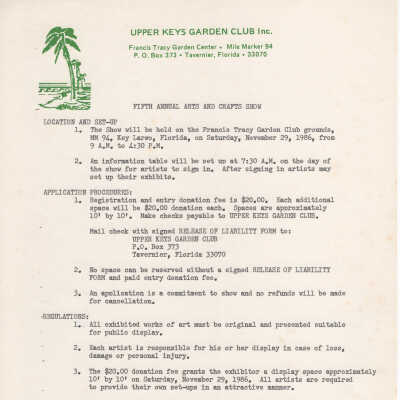 1986 Art Show Schedule, Procedures, and Regulations B
