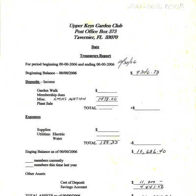 December 30 2006 Treasurer Report