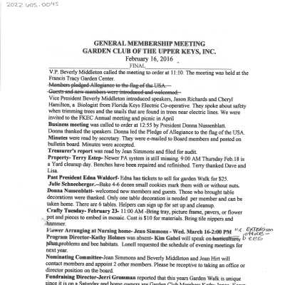 February 2016 General Membership Meeting Minutes