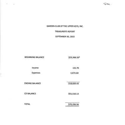 September 2015 Treasurer Report