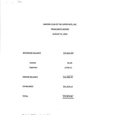 August 2015 Treasurer Report