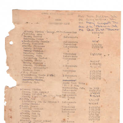 1958 Upper Keys Garden Club Membership List