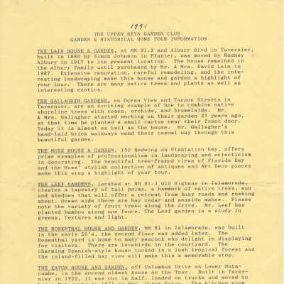 Garden Tour 1991 Information