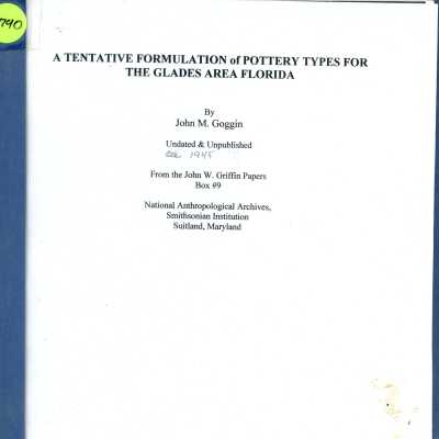 A Tentative Formulation of Pottery Types for the Glades Area Florida