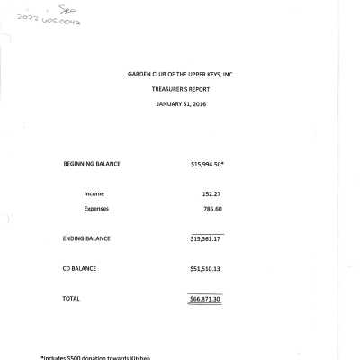 January 2016 Treasurer's Report