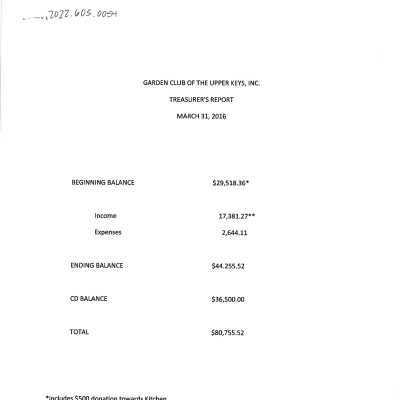 March 2016 Treasurer's Report