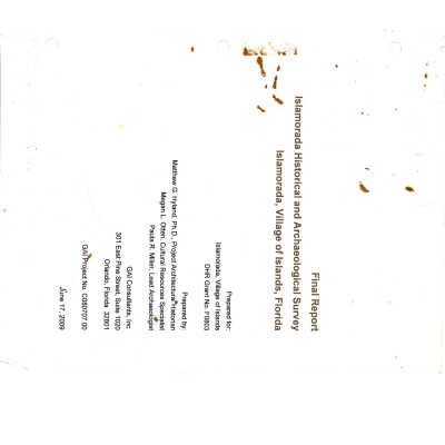 Final Report: Islamorada Historical and Archaeological Survey Islamorada, Village of Islands, Florida